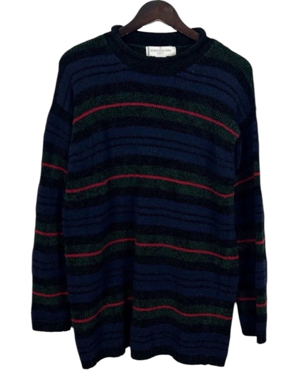 Jones New York Rollneck Sweater with Green and Red Stripes Size Medium